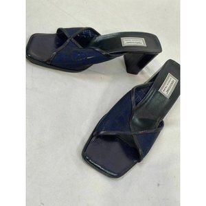 Fendissime Navy Black Slide Square Toe Block Heel